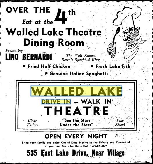 Walled Lake Drive-In Theatre - July 3 1946 Ad (newer photo)